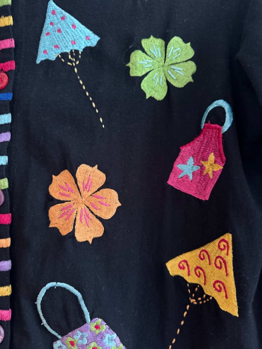 Michael Simon Whimsical Cardigan Embroidered Appliqué Novelty Cotton Cardigan - Picture 4 of 9